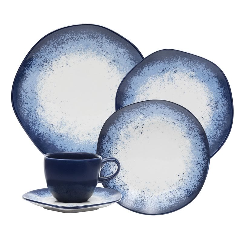 Aparelho de jantar Oxford Ryo Galápagos 20 peças em porcelana com gradientes azuis