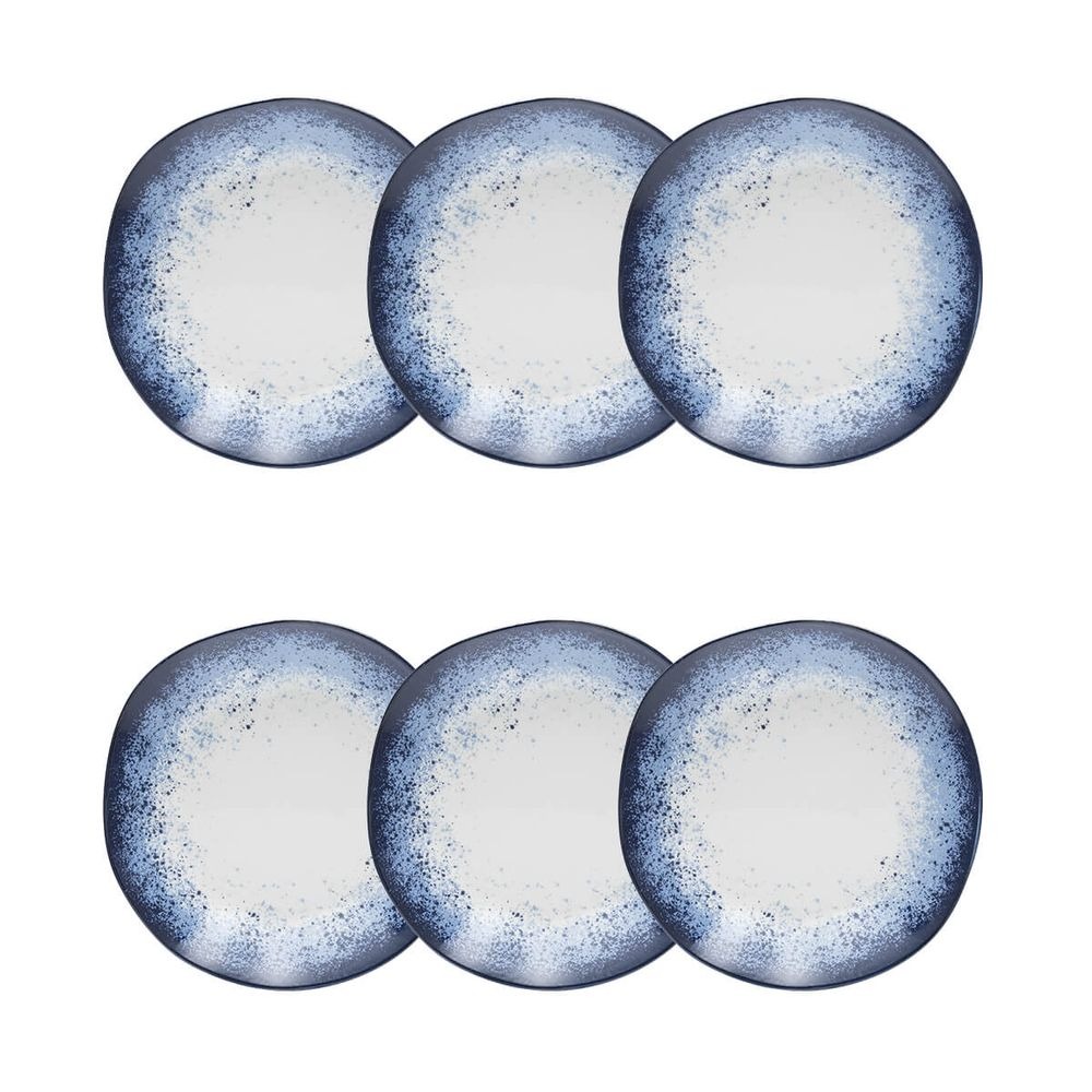 Jogo de 6 pratos de sobremesa em porcelana Ryo Galápagos 21,5 cm azul e branco