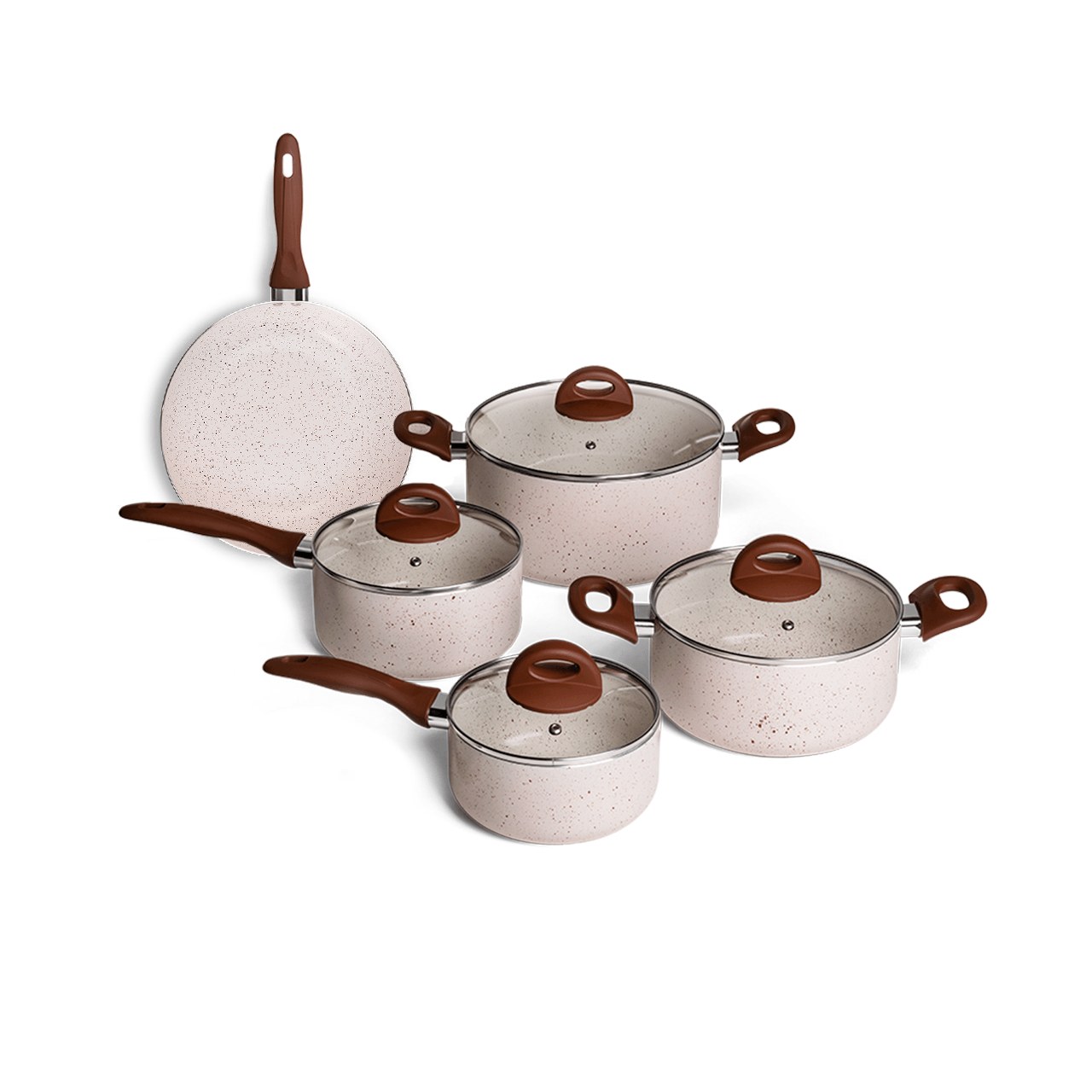 Jogo de panelas Brinox Ceramic Life Granada 5 peças vanilla com indução