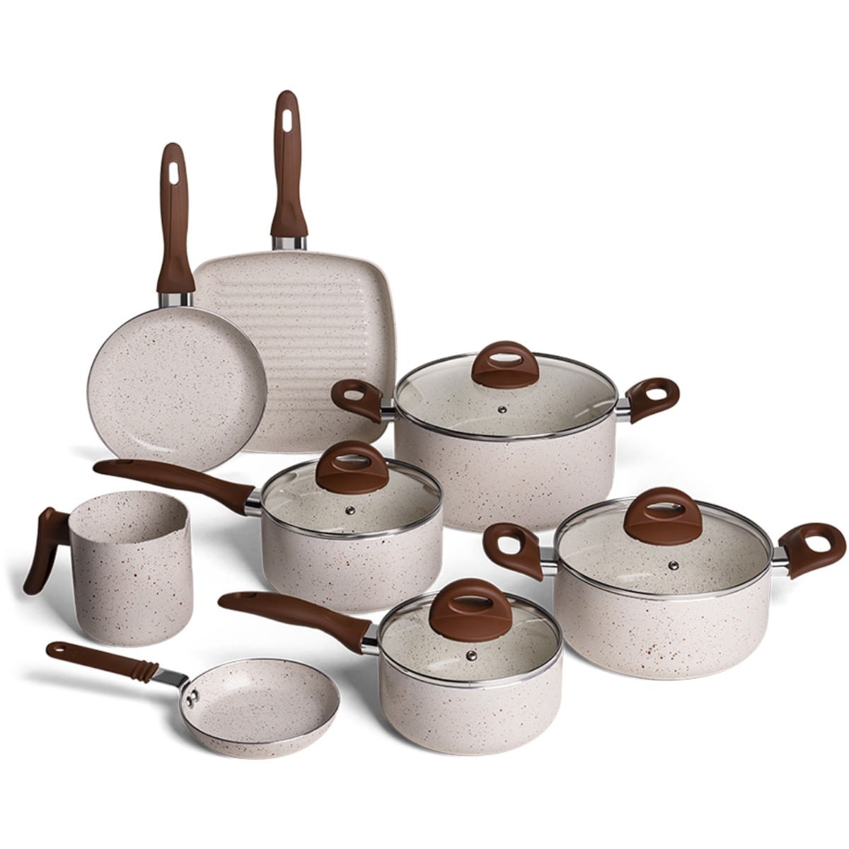 Jogo de panelas Brinox Ceramic Life Smart Plus 8 peças vanilla