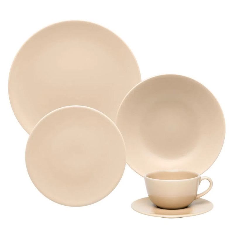 Aparelho de jantar Oxford Unni Merengue 20 peças em cerâmica cor merengue acetinado