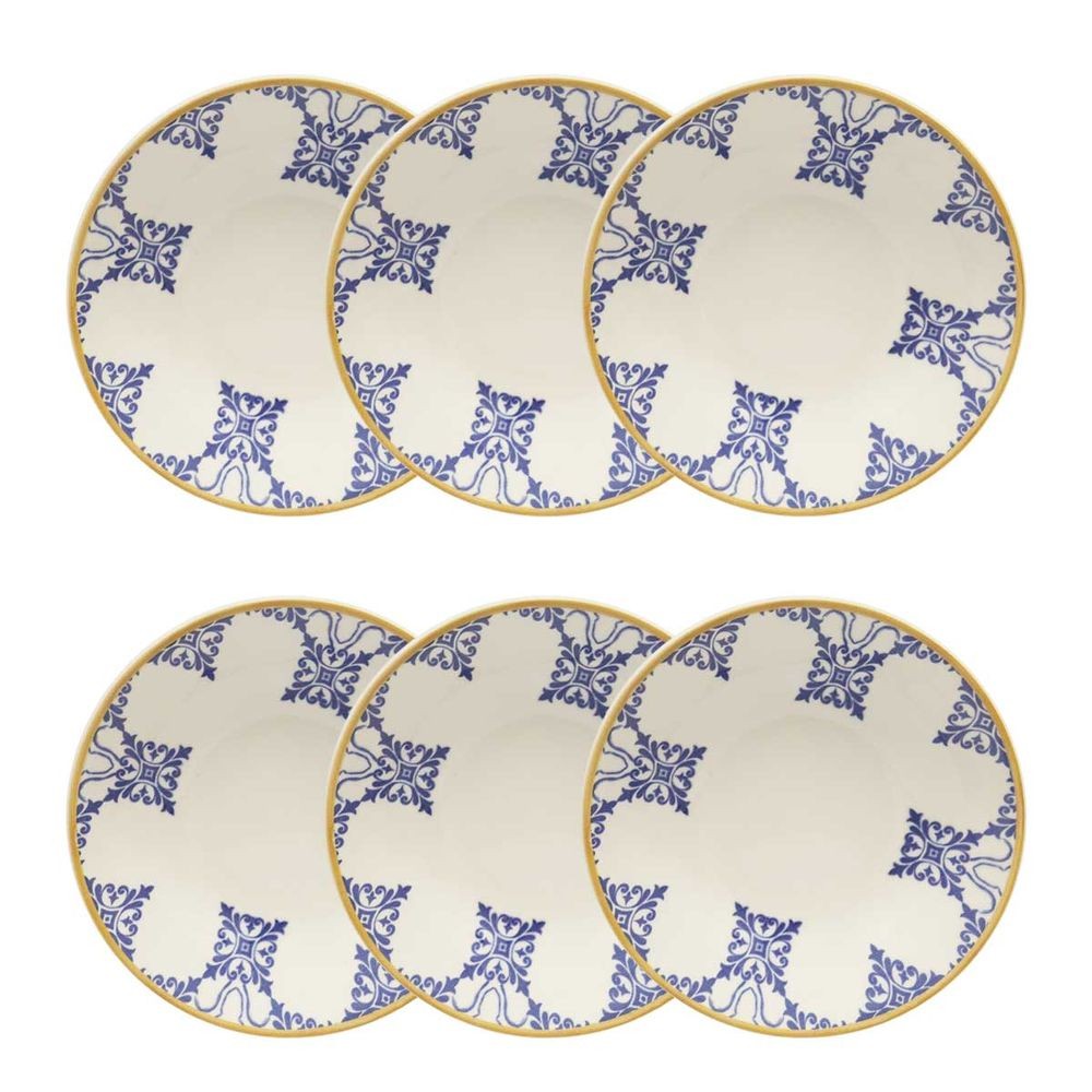 Jogo de 6 pratos fundos em cerâmica Unni Azulejo Português 20,5 cm