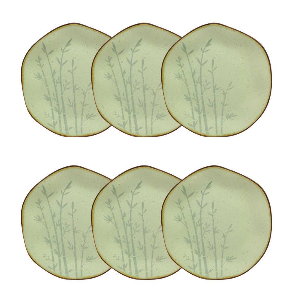 Jogo de 6 pratos de sobremesa em porcelana Ryo Bambu 21,5 cm verde e marrom