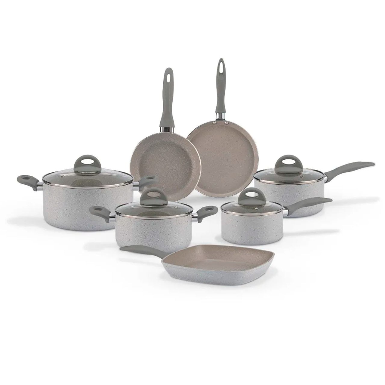 Jogo de panelas Brinox Ceramic Life Marble Blend 7 peças cinza claro com indução