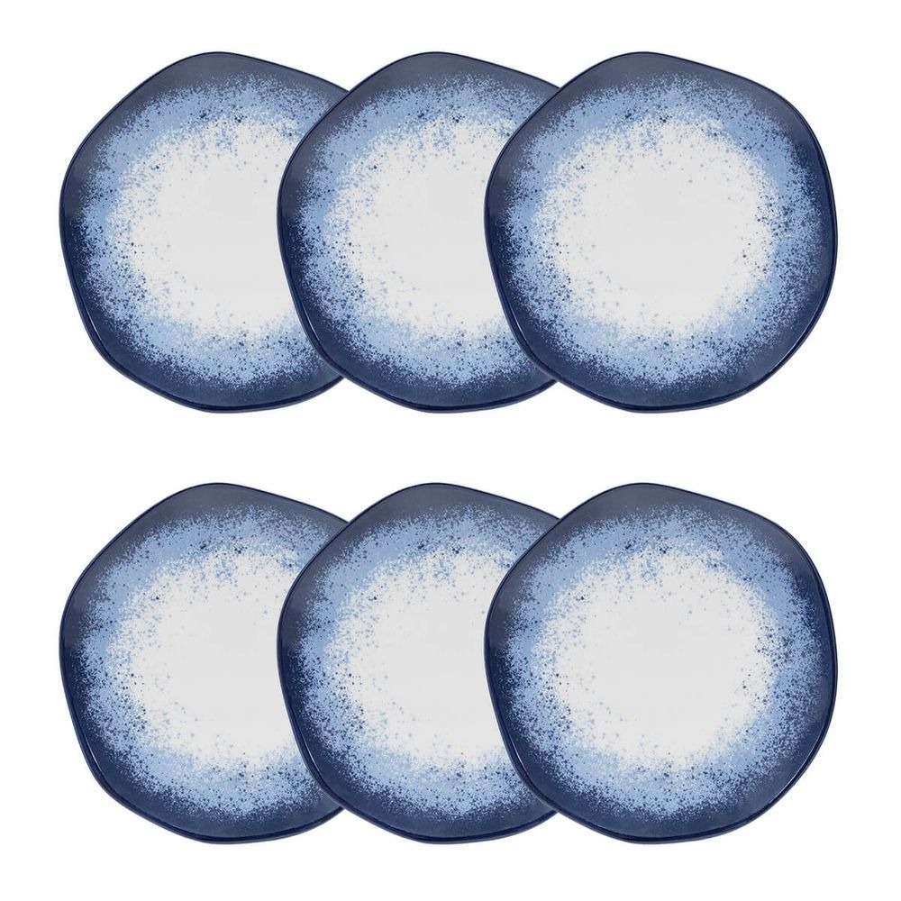 Jogo de 6 pratos fundos em porcelana Ryo Galápagos 22,5 cm azul e branco