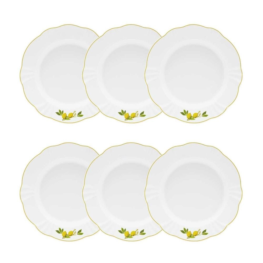 Jogo de 6 pratos fundos em porcelana Soleil Limoni 24 cm