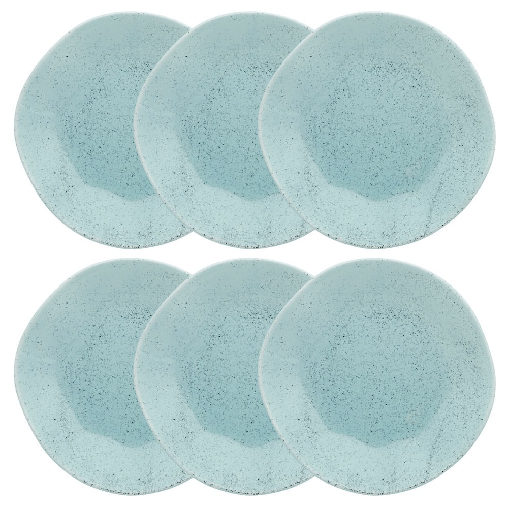 Jogo de 6 pratos rasos em porcelana Ryo Blue Bay 27 cm azul claro