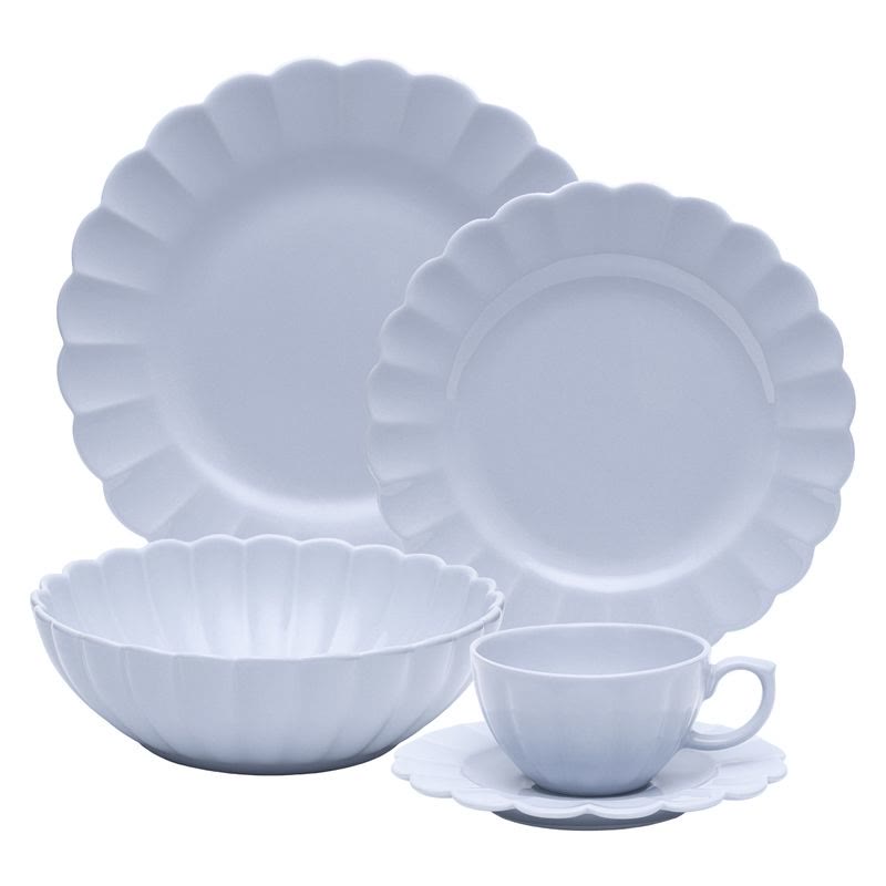 Aparelho de jantar Oxford Flora Áster 20 peças em porcelana azul candy