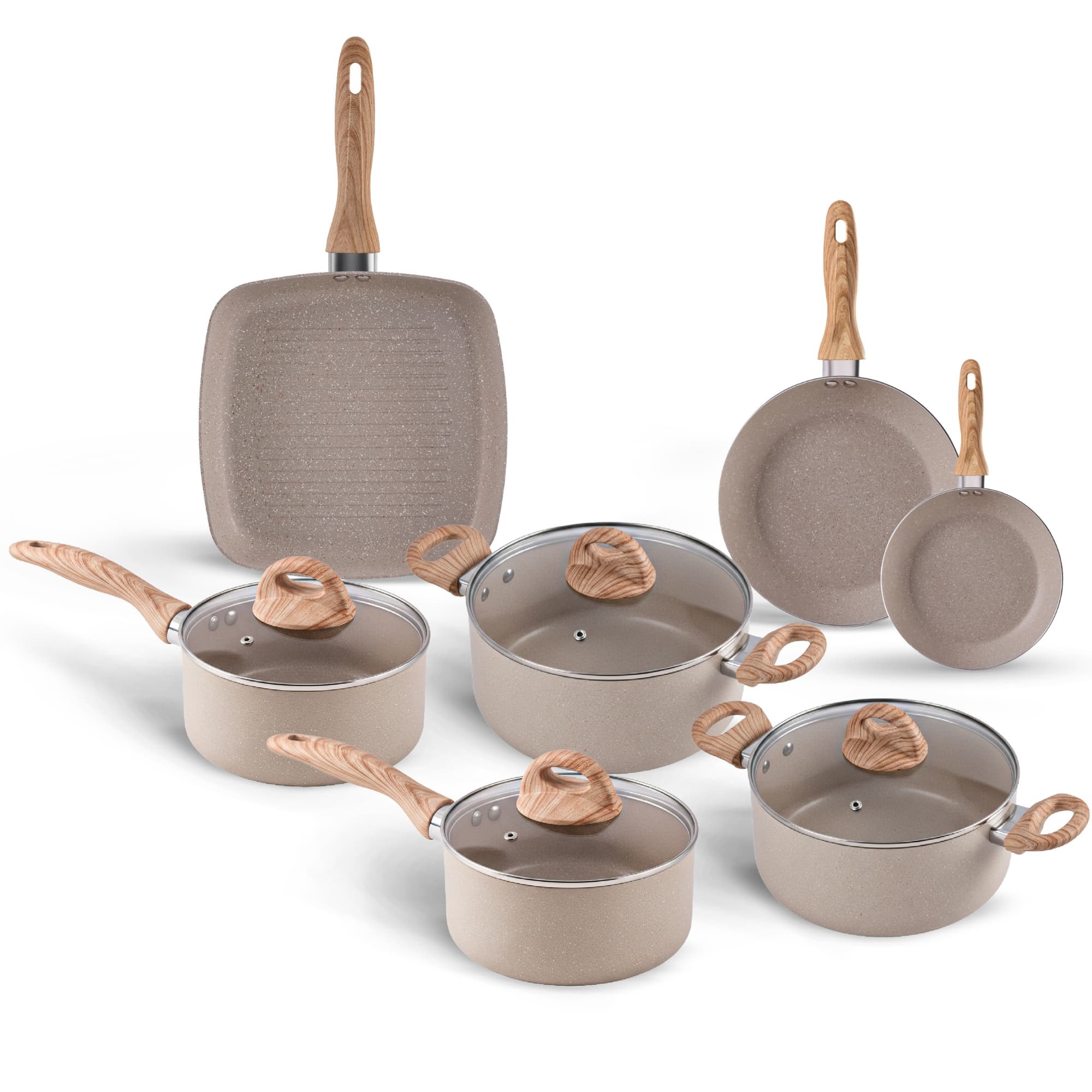Jogo de panelas Brinox Ceramic Life Smart Plus 7 peças areia com indução