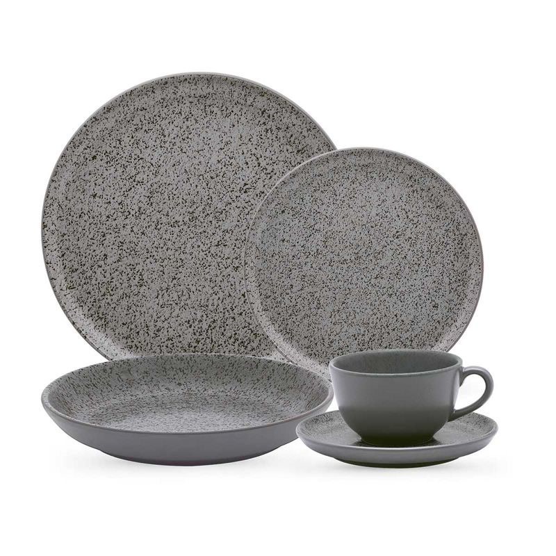 Aparelho de jantar Oxford Flat Gray 20 peças em porcelana quadrada cinza