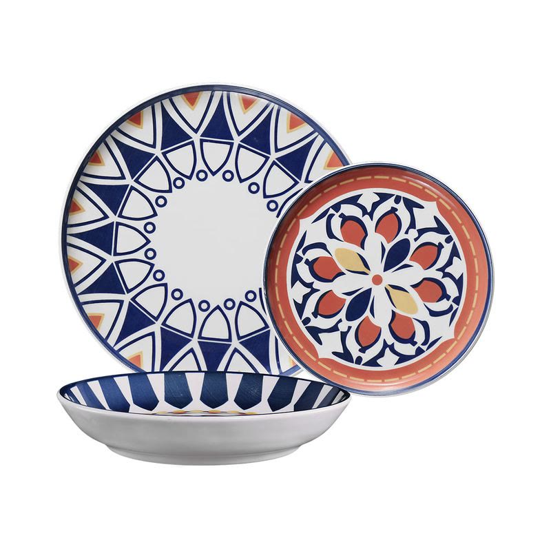 Aparelho de jantar Oxford Flat Sevilha 18 peças em cerâmica com mosaicos coloridos