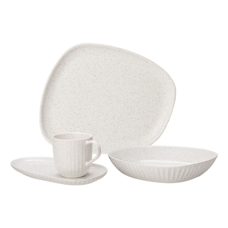 Aparelho de jantar Oxford Luna Vanilla 16 peças em cerâmica com pintinhas pretas e caneca