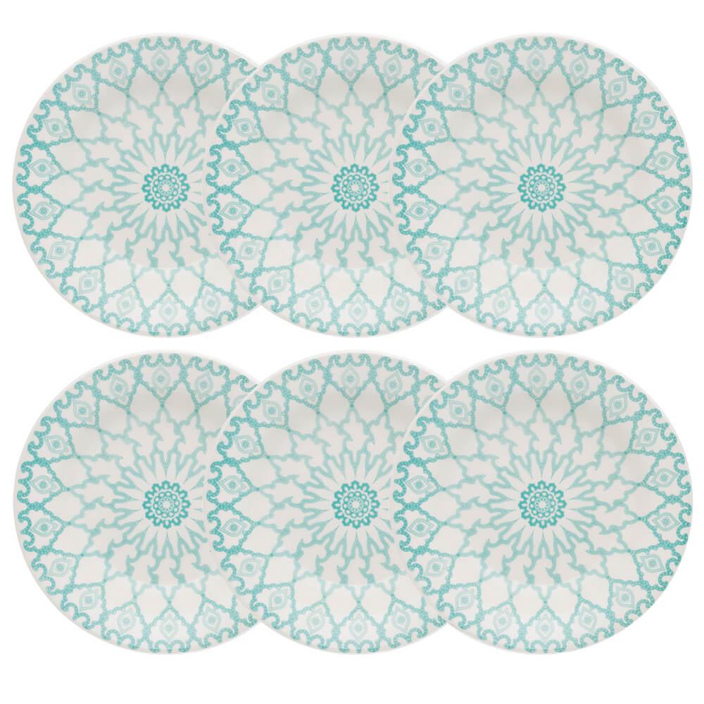 Jogo de 6 pratos fundos em porcelana Donna Mandala 21,5 cm