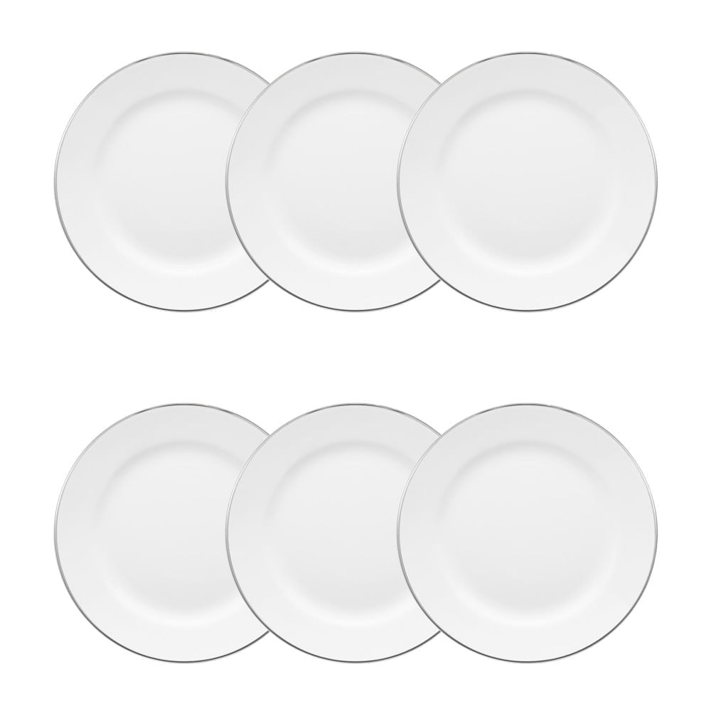Jogo de 6 pratos sobremesa em porcelana Flamingo Isabel 22 cm