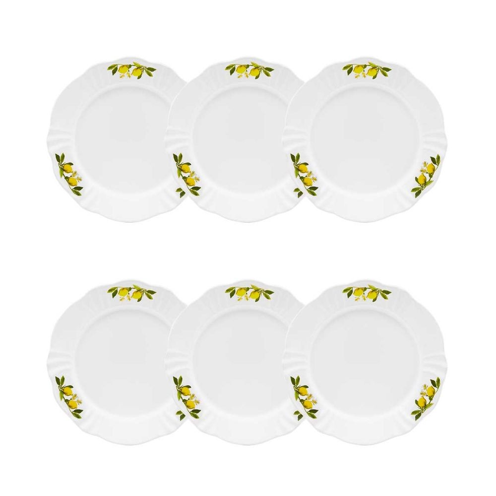 Jogo de 6 pratos sobremesa em porcelana Soleil Limoni 23 cm