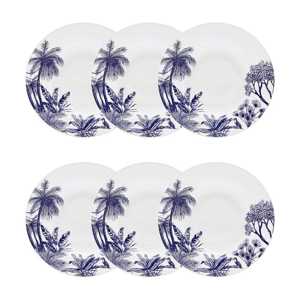 Jogo de 6 pratos fundos em porcelana Flamingo Palhinha Brasileira 23,5 cm