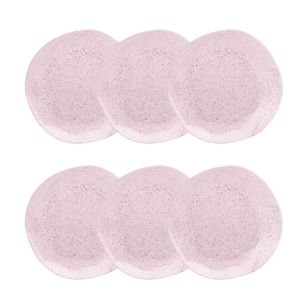 Jogo de 6 pratos fundos em porcelana Ryo Pink Sand 22,5 cm rosa suave
