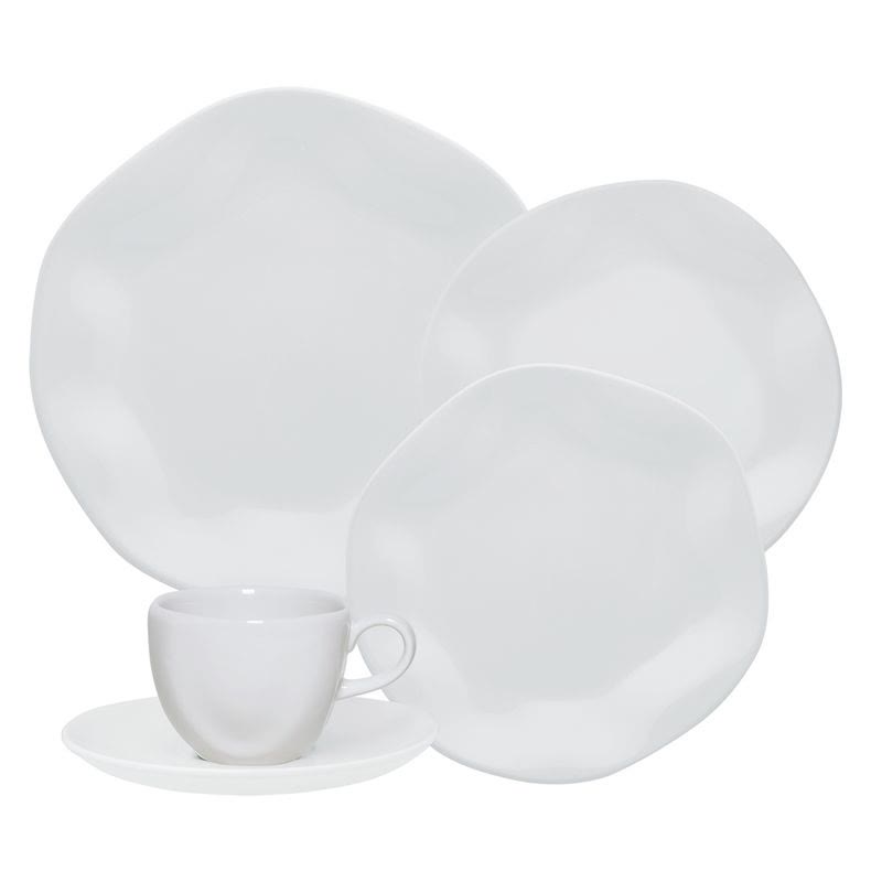 Aparelho de jantar Oxford Ryo White 20 peças em porcelana branca formato orgânico