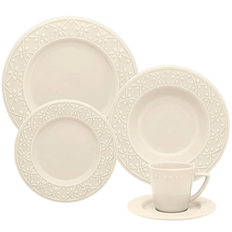 Aparelho de jantar Oxford Mendi Marfim 20 peças em porcelana marfim