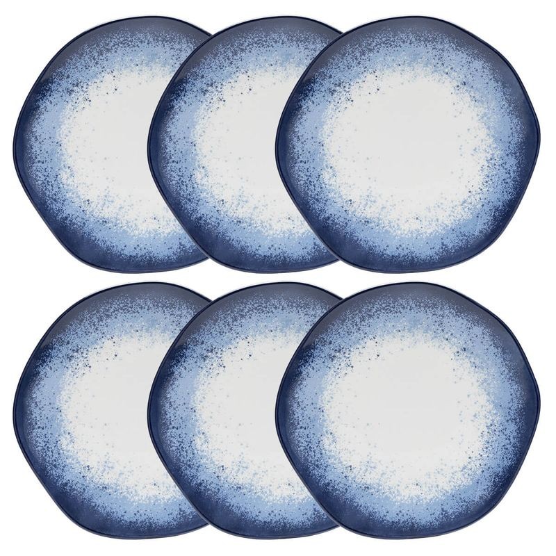 Jogo de 6 pratos rasos em porcelana Ryo Galápagos 27,5 cm azul e branco