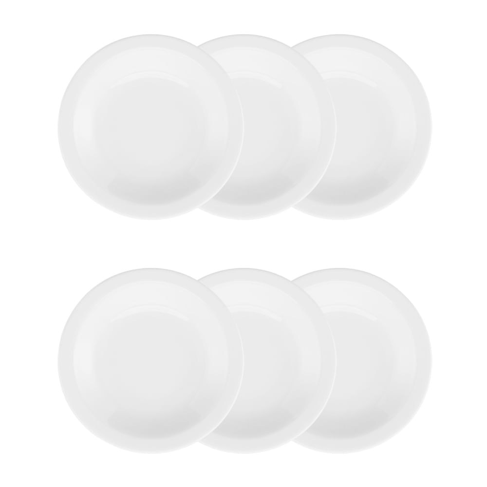 Jogo de 6 pratos fundos em porcelana Gourmet Pró 23 cm branca