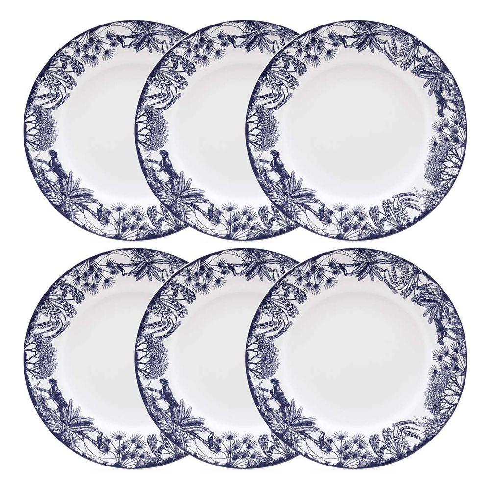 Jogo de 6 pratos rasos em porcelana Flamingo Toile de Jouy 28 cm