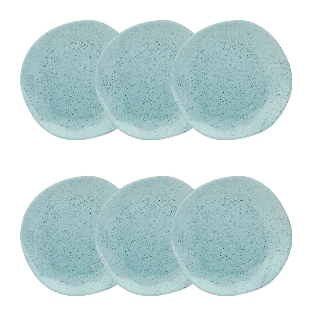 Jogo de 6 pratos fundos em porcelana Ryo Blue Bay 22,5 cm azul claro