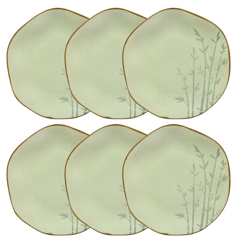 Jogo de 6 pratos rasos em porcelana Ryo Bambu 27 cm verde e marrom