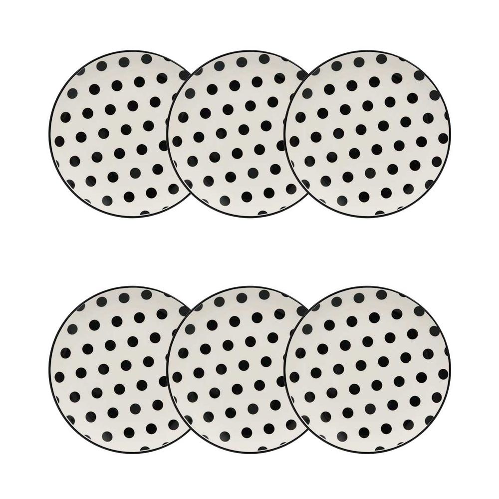 Jogo de 6 pratos sobremesa em cerâmica Stripes And Dots 20 cm