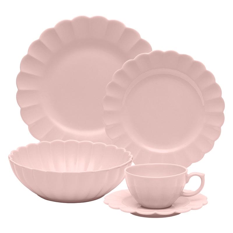 Aparelho de jantar Oxford Flora Dália 30 peças em porcelana rosa pastel