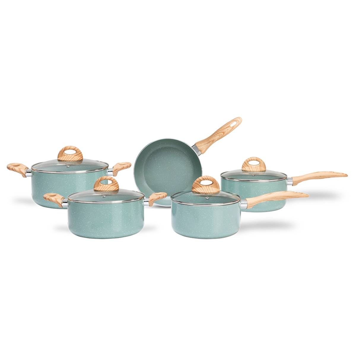 Jogo de panelas Brinox Ceramic Life Botanika 5 peças verde com indução