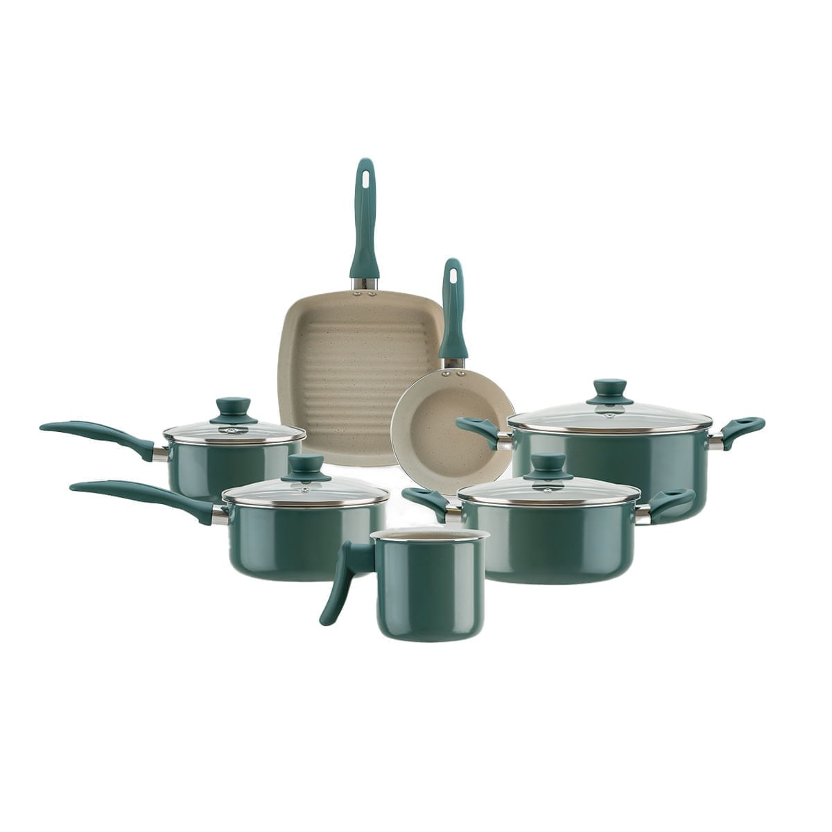 Jogo de panelas Ceramic Life Easy 7 peças verde jade