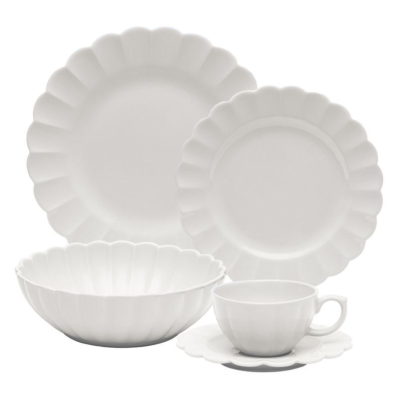 Aparelho de jantar Oxford Camélia 30 peças em porcelana branca com detalhes florais