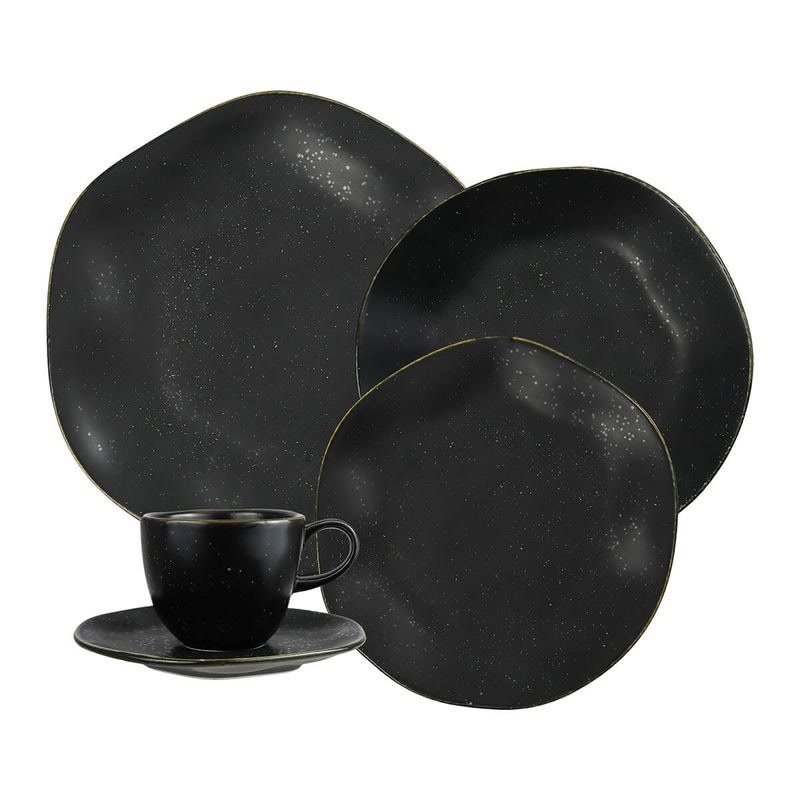 Aparelho de jantar Oxford Ryo Volcano 30 peças em porcelana preta orgânica