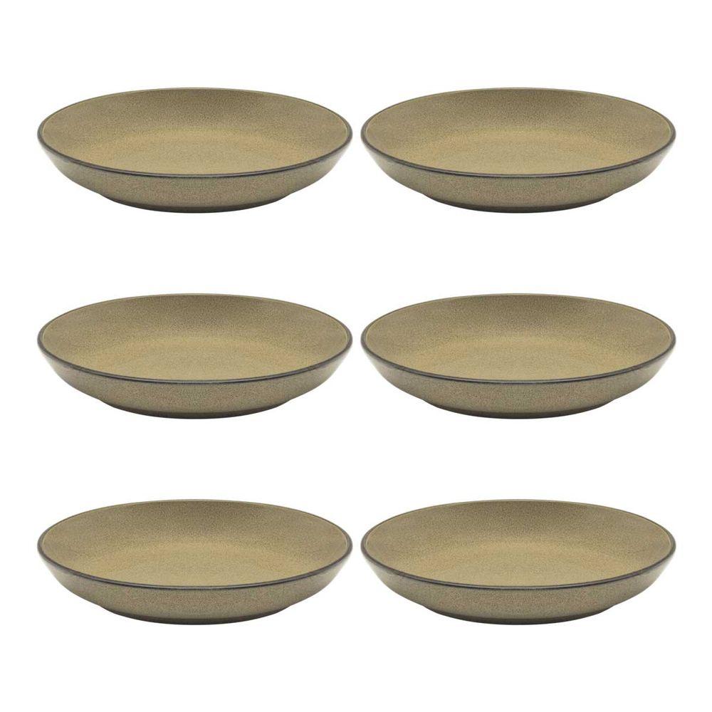 Jogo de 6 pratos fundos em porcelana Flat Ocre 20,5 cm