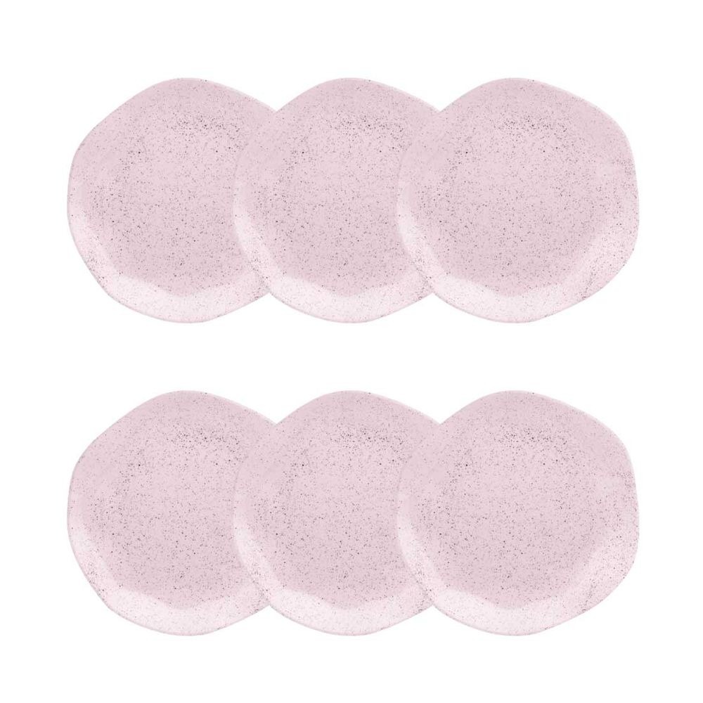 Jogo de 6 pratos de sobremesa em porcelana Ryo Pink Sand 21,5 cm rosa suave